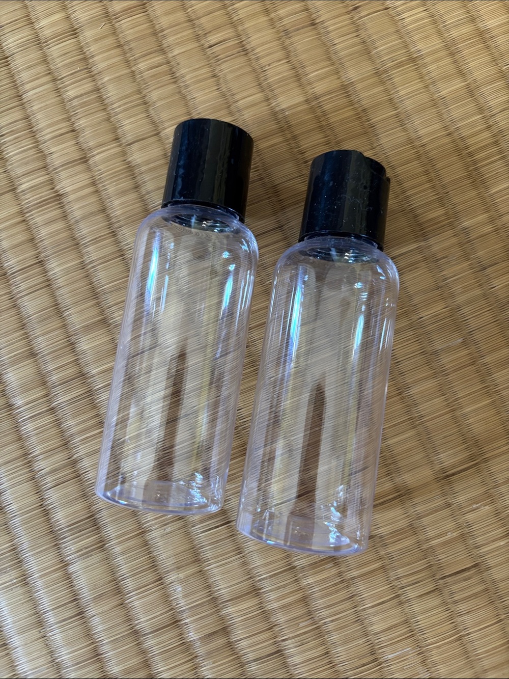 New Clear Travel Bottles with Black Caps - Set of 2